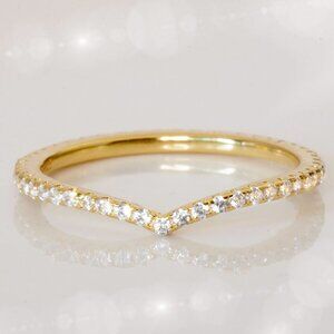 Gold Simulated Diamond Chevron Stacking Band Ring, CZ Dainty Stacking Band Rings